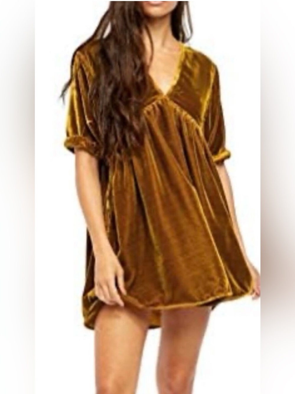 Free People Ivy Velvet Mini Dress S Golden Mustard